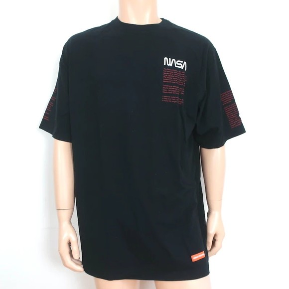 Heron Preston NASA Facts T-Shirt Black Size Large Short Sleeve Tee 